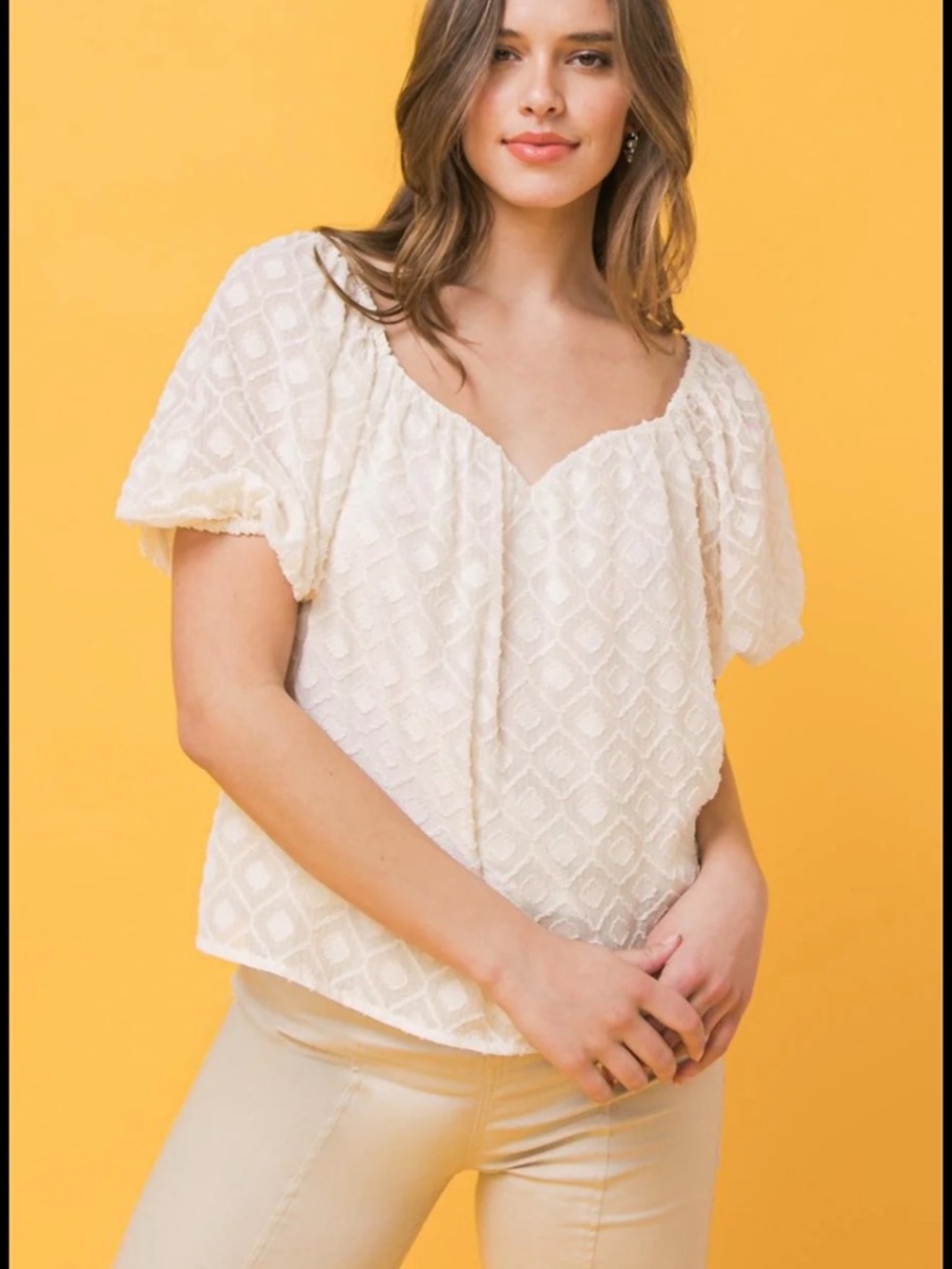 Jealous Tomato Forever Your Girl Textured Cream Short-Sleeve Top Small NWT